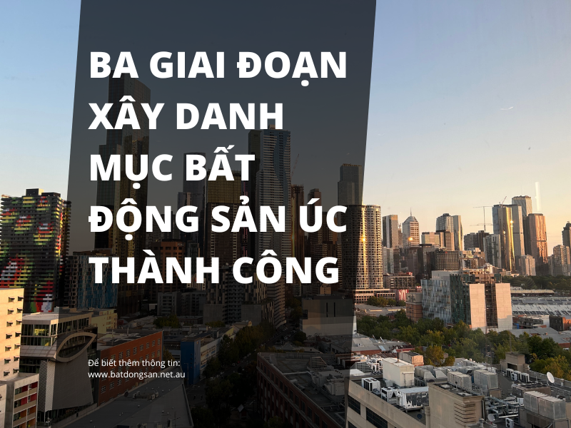 Hình ảnh minh họa cho quy trình xây dựng danh mục đầu tư bất động sản gồm ba giai đoạn tại Úc với bối cảnh thành phố hiện đại.